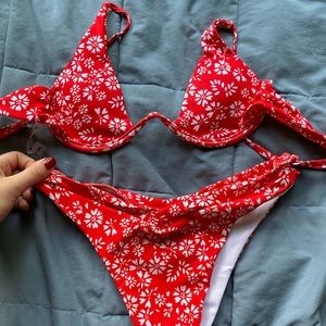NWT Red floral underwire high leg bikini